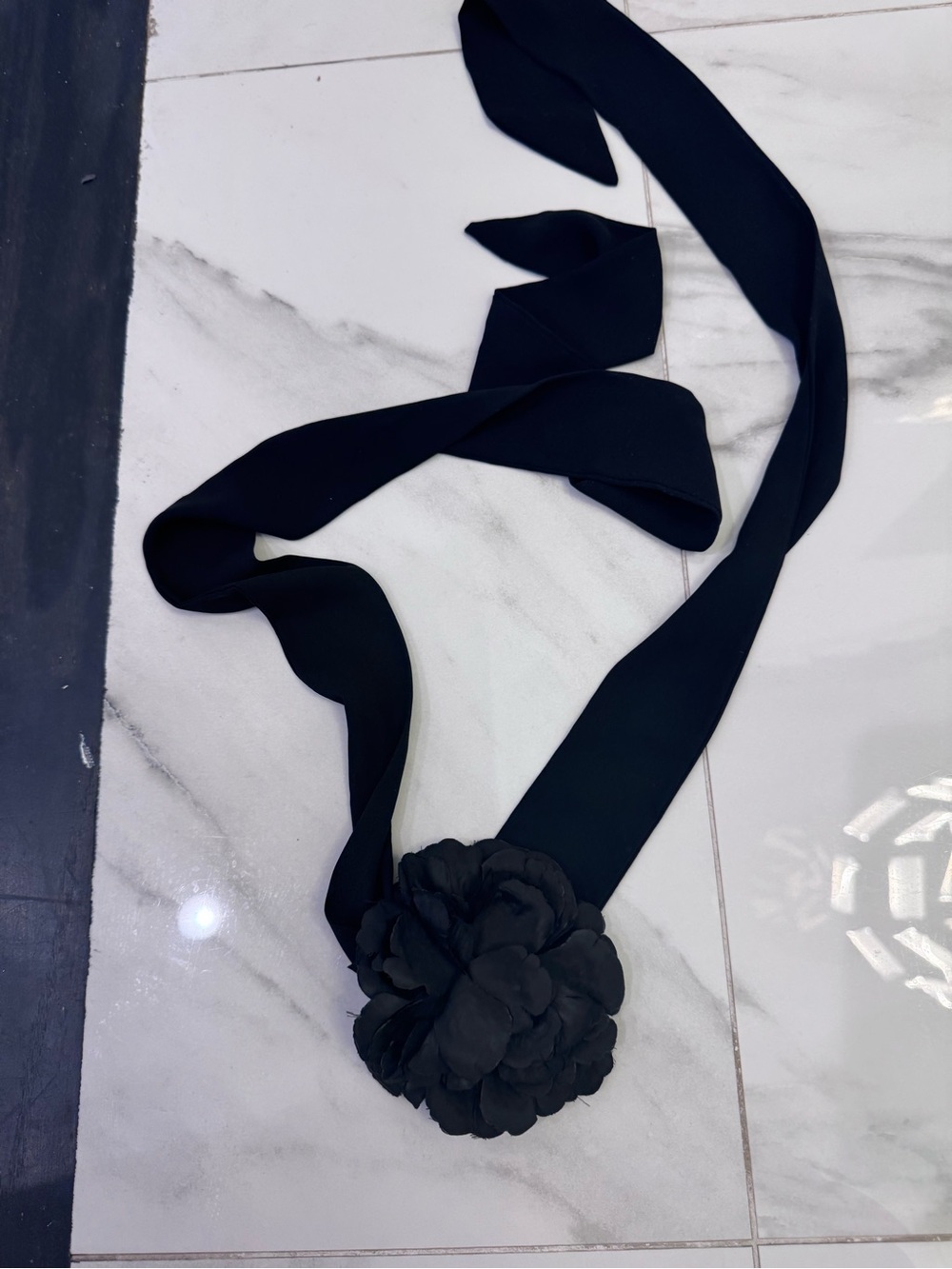 Zara Black Floral Tie Belt
